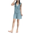 thumbnail image 5 of Ohufall Two Piece Pajama Sets for Women V Neck Sleeveless Tops Pleated Elastic Waist Trouser Pj Sets, 5 of 5
