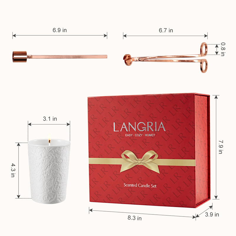 Scented Candle, Oxkers Scented Candle Set for Christmas, Lavender in Lace Textured Cup, Handy 3-In-1 Kit, 9.9 Oz 100% Soy Wax 40 Hours Burn, Exquisite Ceramic Cup Set with Beautiful Gift Box