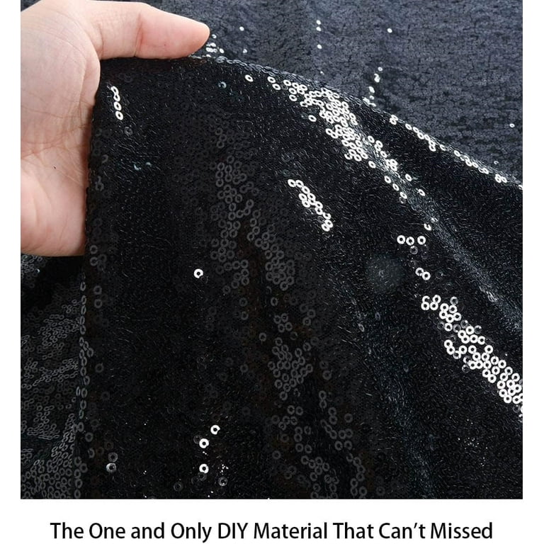 Triani Black Sequin Fabric Yards Length Feet Wide Polyester