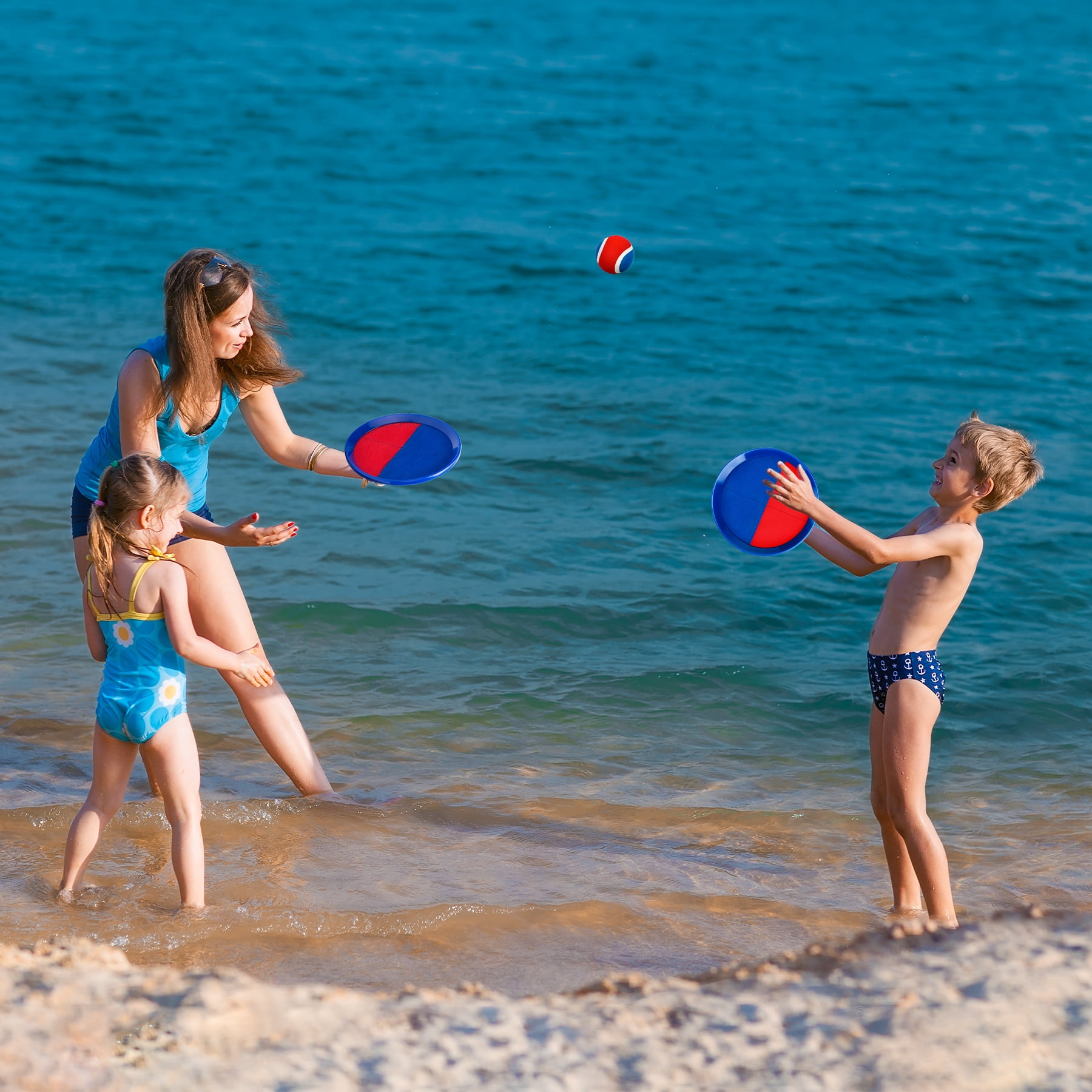 PLAYZAP Toss and Catch Ball Set - Outdoor Toys for Kids ages 3 4-8, Beach Toys Outside Yard Pool Lawn Games, Gifts for Boys Girls Adults Family - 4 Paddles 4 Sticky Balls(Upgraded)