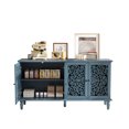 thumbnail image 5 of 60" Antique Buffet Cabinet with Floral Carvings with Solid Wood Legs&Antique Brass Handles&Adjustable Shelves, TV Stand for 65''+ TV, Sideboard for Living Room,Dining Room (Antique Blue), 5 of 20