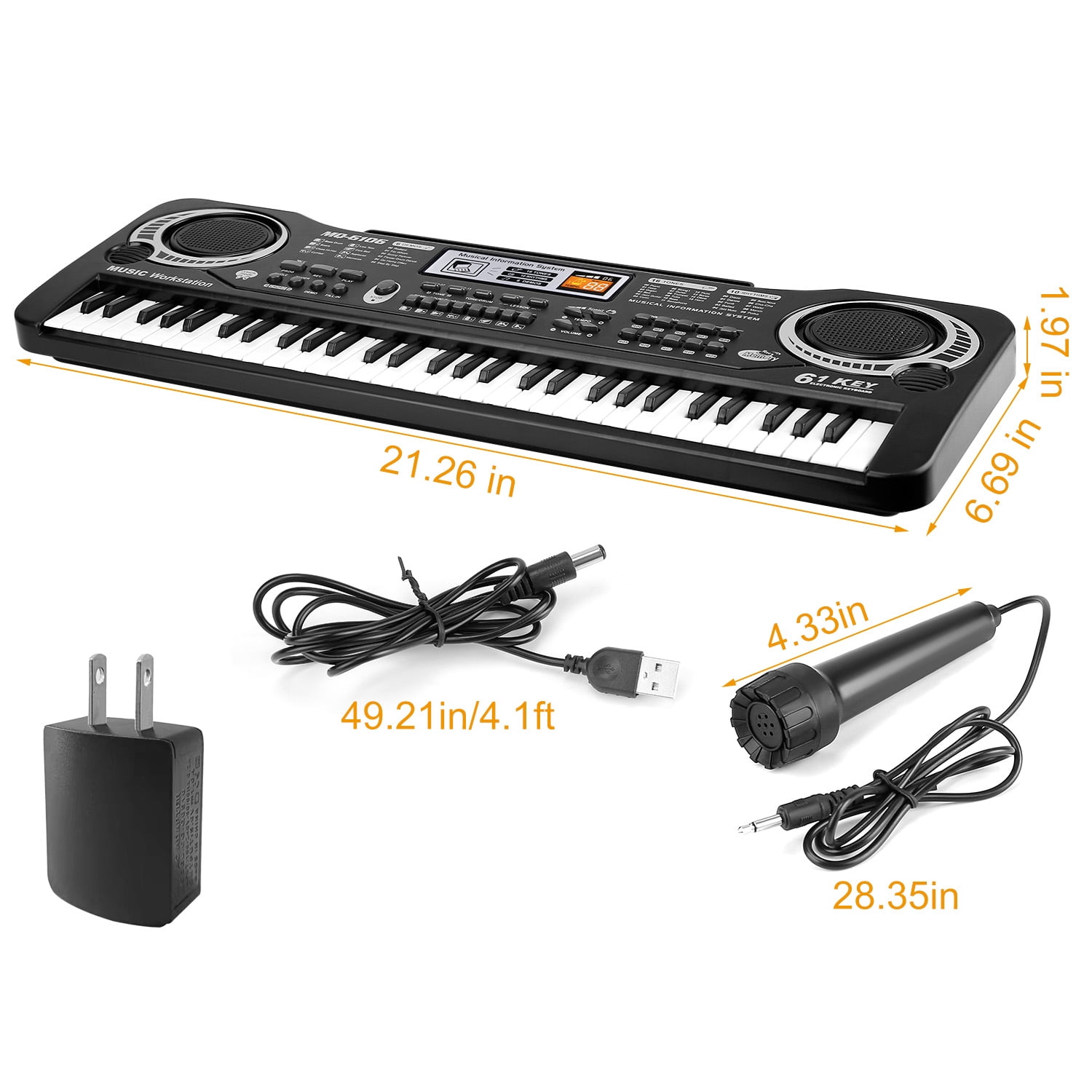 TeqHome 61 Key Piano Keyboard Digital Music Electric Keyboard with Microphone 16 Tones and 10 Rhythms Gifts for Beginners Black