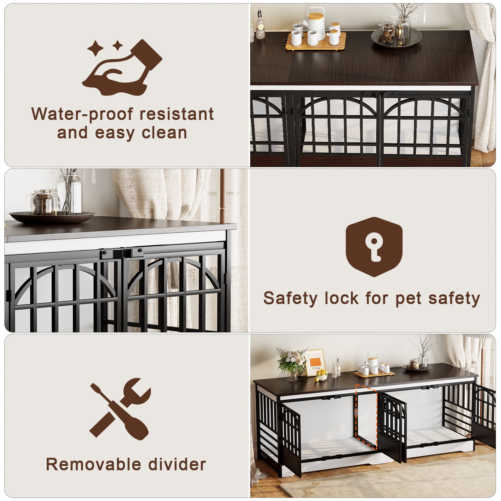 Bel Ark 86 inch Double Dog Crate Furniture for 2 Large Dogs Heavy Duty Double Dog Crates Furniture Indoor as TV Stand,Large White