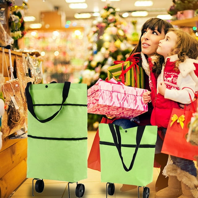 Panxico Rangement Maison, Sacs de Rangement, Chariot de Courses Portable avec Roues Chariot Pliable Sac à Main Roulant pour Courses Essentiels Maison, Vert, Liquidation