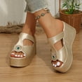 thumbnail image 2 of Slides Sandals for Women T-Strap Splice Leather Platform Wedges Heels Elegant Rhinestone Summer Dress Shoes Gold Size 7.5, 2 of 5