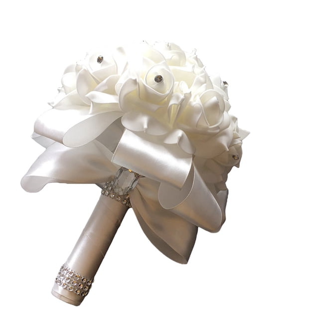 Kmbangi Artificial Wedding Bride Bouquet Romantic Handheld Bridesmaid Flower with Ribbon