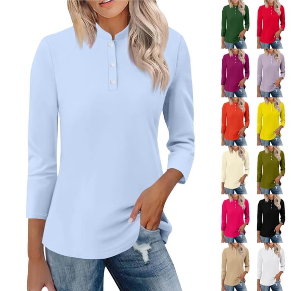 Women's Stand Collar 3/4 Sleeve Blouse Casual Basic Top All Season Fashion Trending Apparel