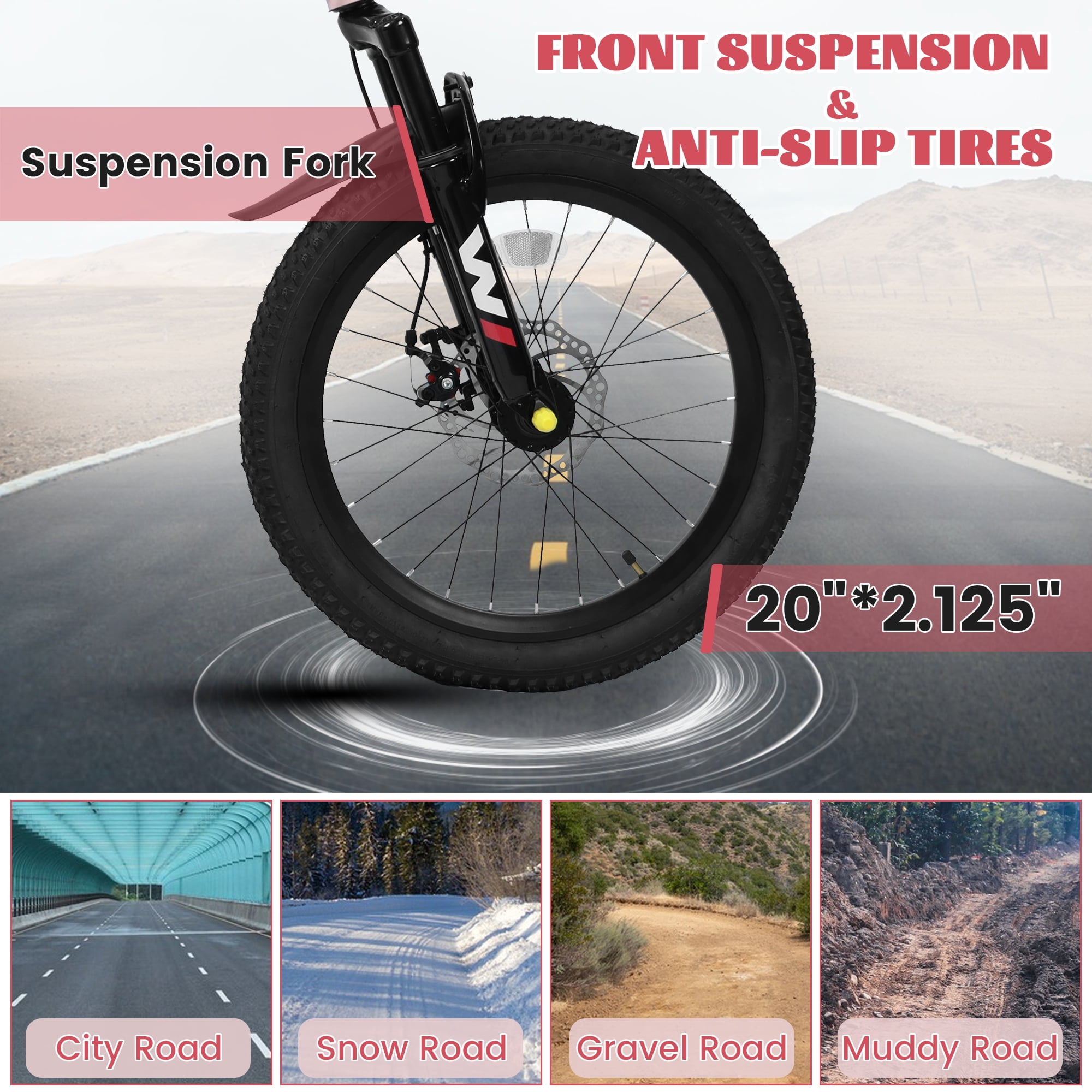 POVANLI 20" Kids Mountain Bike for 5-8yr or 4'-4'8" Boys & Girls with 7-Speed, Front Suspension, Dual Disc Brakes and Fender, Lightweight Steel Frame Bicycle, 85% assembled for Children's Gift (Pink)