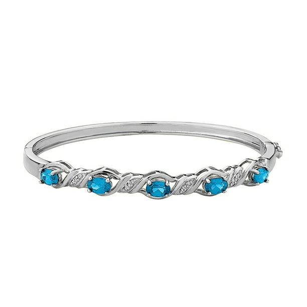 Bracelet Topaze Bleu avec Diamants en Argent Sterling