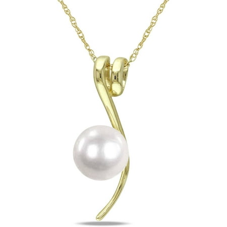 Miabella 6.5-7mm White Round Cultured Freshwater Pearl 10kt Yellow Gold Journey Pendant, 17