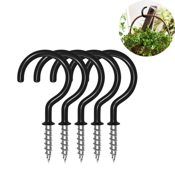 5 Pack Multi-Function Ceiling & Wall Hooks, 2.8 Inch Screw-In Cup Hooks for Hanging Plants, Wind Chimes & Lamps, Indoor & Outdoor Duty Hanger