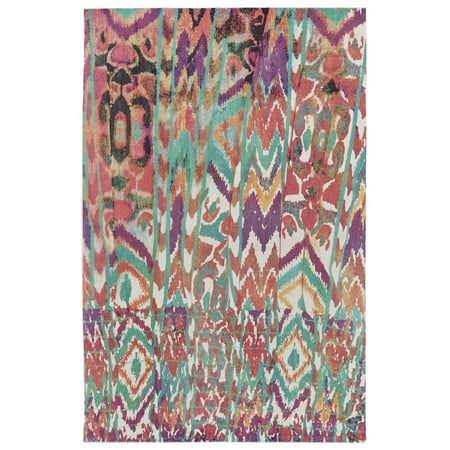 Ashlyn Bright Multi Outdoor Rug, Deep Pink/Green, 5ft-6in x 8ft-6in Area Rug