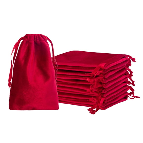 Bolsas de regalo QIANF, 12 unidades, terciopelo rojo, 10 x 15 cm, con cordón