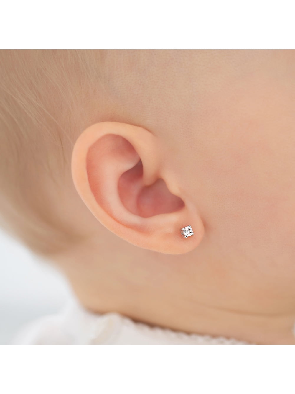 14k White Gold Tiny 3mm Clear CZ Solitaire Toddler & Baby Screw Back Earrings
