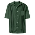 thumbnail image 4 of Huresd Men's Wrinkle Free Untucked Cuban Shirt Business Casual Button Down Shirts Short Sleeve Striped Print Shirt Green L, 4 of 4