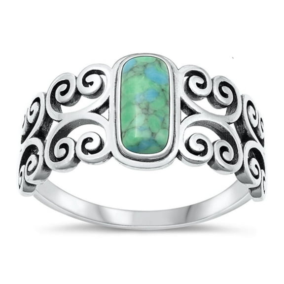 Simulated Turquoise Swirl Bali Ring .925 Sterling Silver Band Blue CZ Jewelry Female Size 9