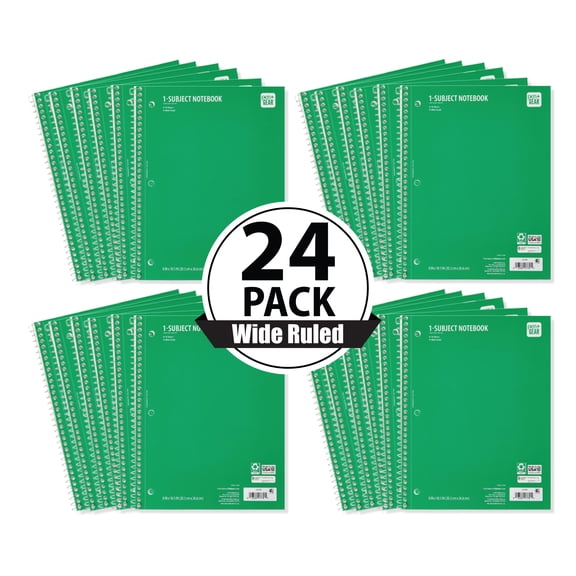 Pen+Gear Wide Rule Green 1 Sub Notebook, 8"x10.5, 70 Sheets Each (24 Pack), New