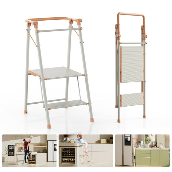 UNICOO® Folding Toddler Kitchen Tower - 2-Step Adult Folding Kitchen Step Ladder, Toddler Tower, Kids Step Stool for Kitchen-Montessori Kitchen Stool, Space Saving Design