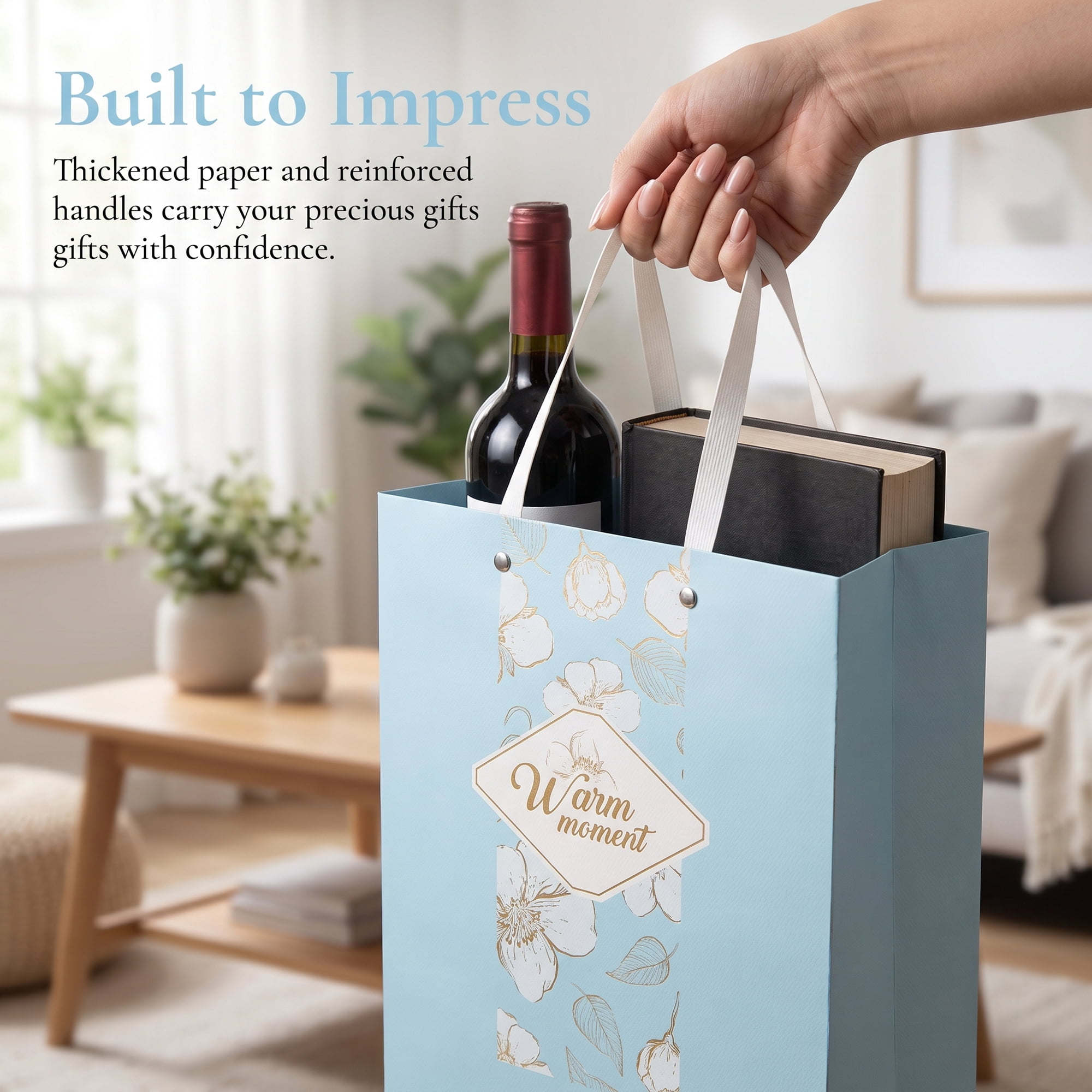 Unique Bargains Medium Gift Bags with Wide Flat Bottom for Occasions Blue 8.5"x 4.3" x 11"