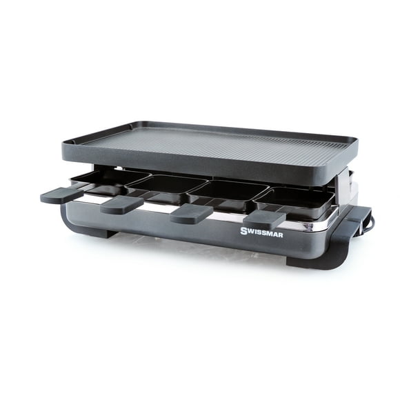 Swissmar Classic Raclette Grill - Noir Antiadhésif Réversible - 8 Personnes - Spatules Résistantes à la Chaleur