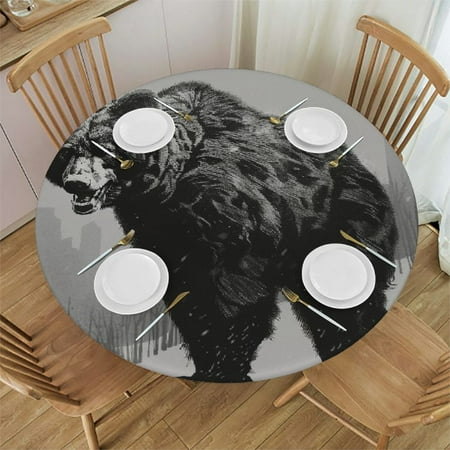 

Palnkart Bear Snow City Round Table Cover Stain Resistant Washable Indoor Outdoor Tablecloth Kitchen Dining Wedding Parties Elastic Edge 100% Polyester Fiber 31-35