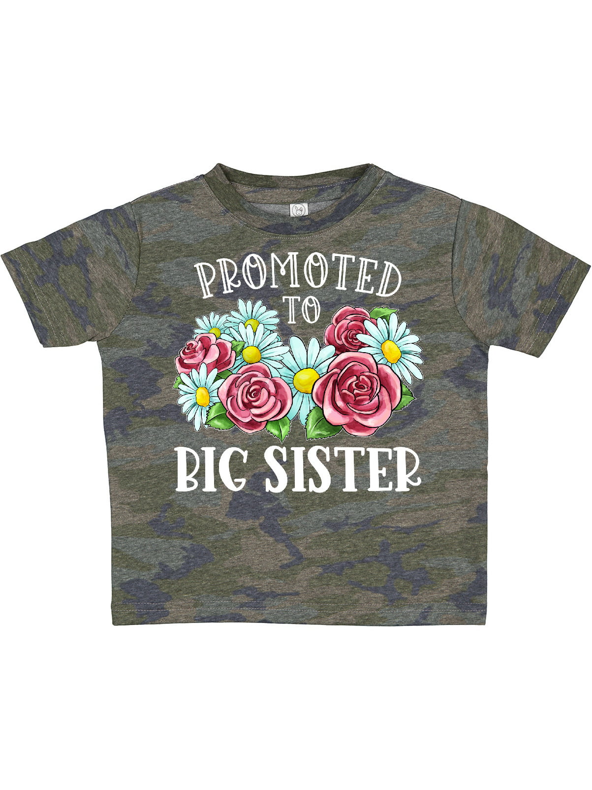 inktastic Big Sis with Pink Flowers Toddler T-Shirt 