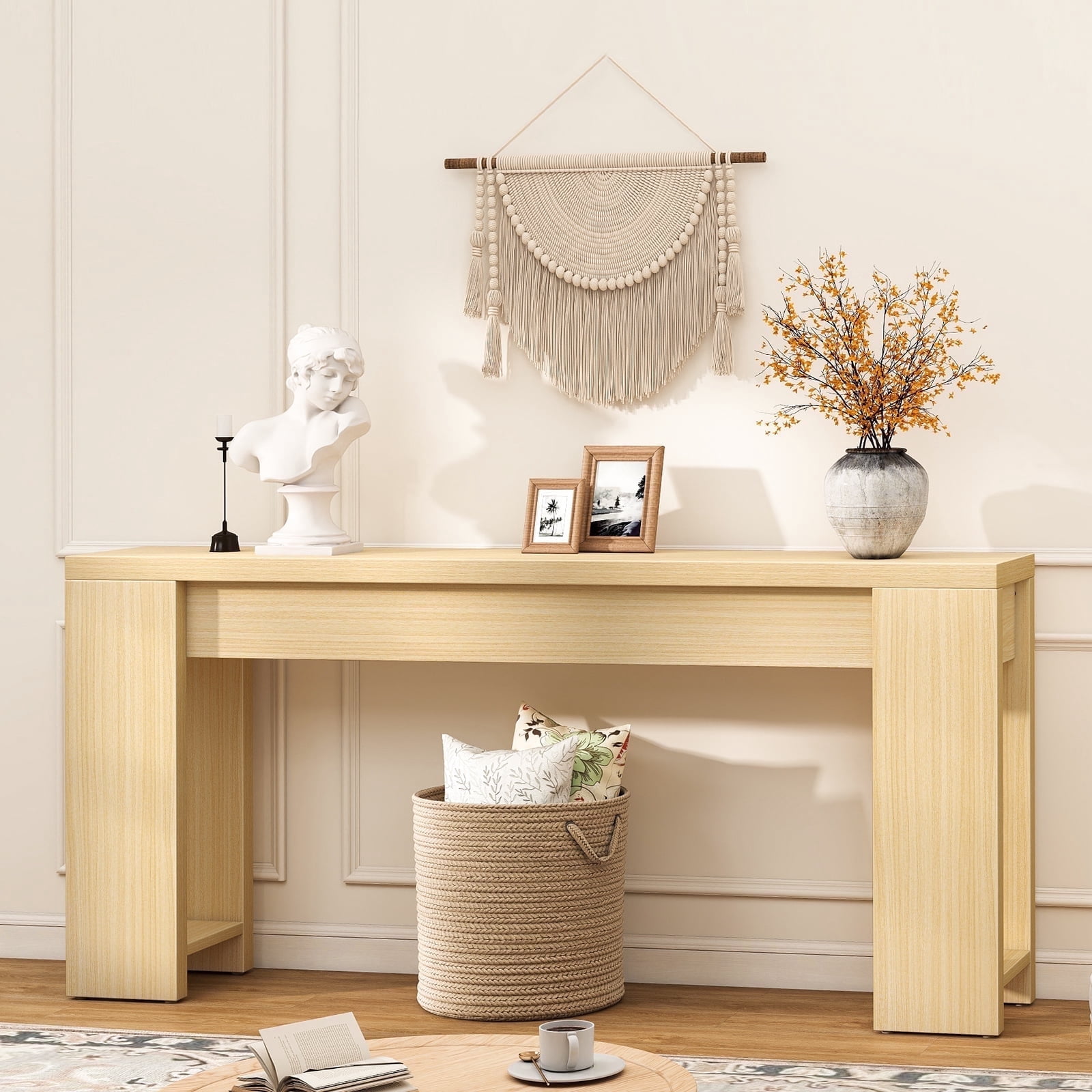 71 Long Console Table, Wood Farmhouse Entryway Table for Living Room,Narrow Sofa Table for Front Door,Entry, Hallway,Natural