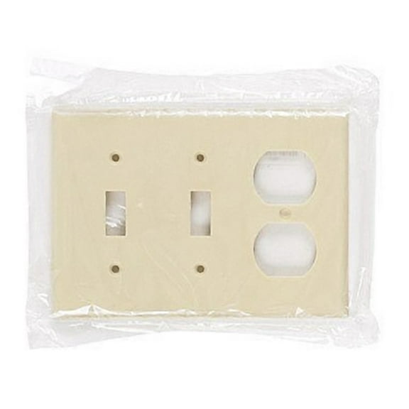 Cooper Wiring Devices 2158V 3-Gang Combination Duplex Outlet Toggle Switch Wall Plate, Standard Size, Thermoset Plastic, Ivory