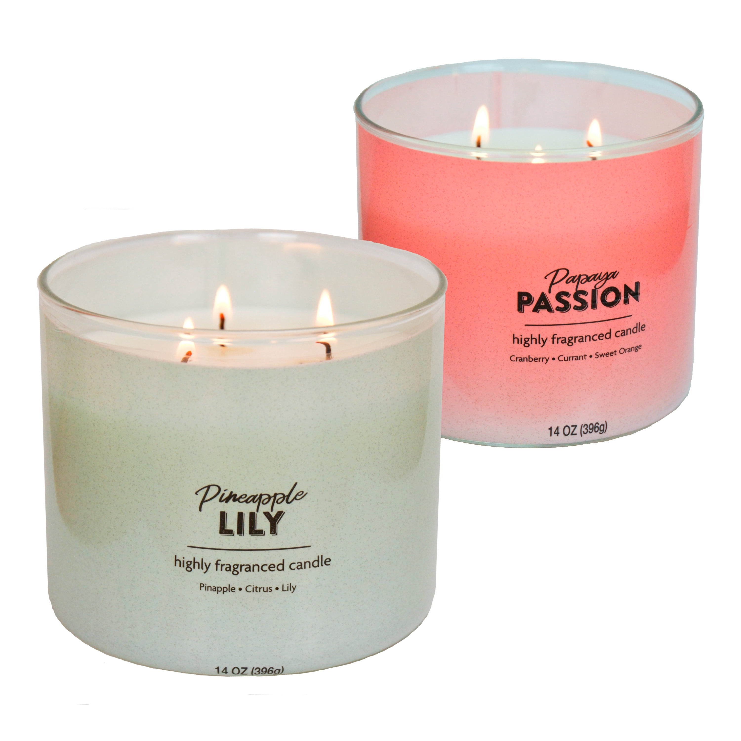 Mainstays Pineapple and Papaya Scented 3-Wick Candles,14 oz., 2-Pack
