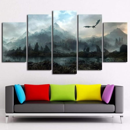 Canvas Pictures Wall Art Home Decor 5 Pieces Dragon Skyrim Paintings Modular Prints Poster For Living Room Canada - Skyrim Home Decorating Mode