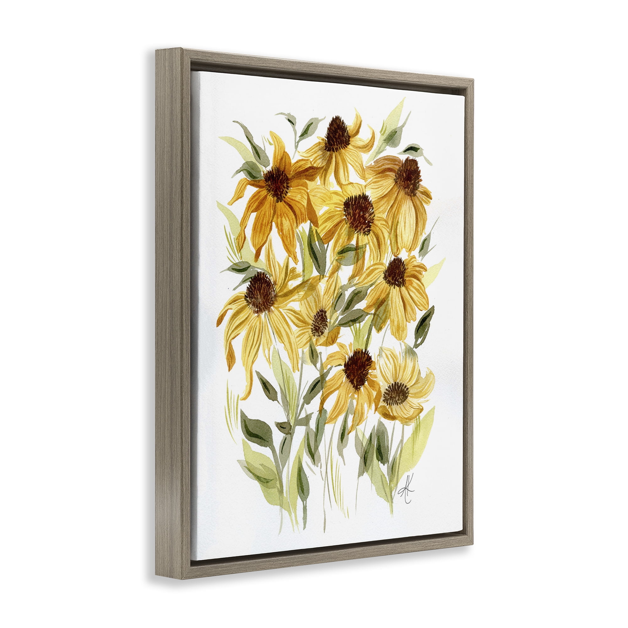 Stupell Industries Yellow Rudbeckia Florals Botanical & Floral Painting Brown Floater Framed Art Print Wall Art, 25 x 31