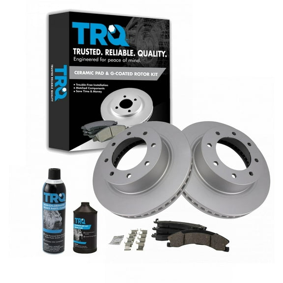 TRQ Front Ceramic Brake Pad & Coated Rotor Kit w/Chemicals for Nissan NV Van BKA24780