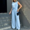 thumbnail image 2 of Likimi Two Piece Sets For Women Elegant V Neck Solid Color Sleeveless Button Down Vest Tops With Wide Leg Pants Outfit Set Sky Blue Size L, 2 of 8