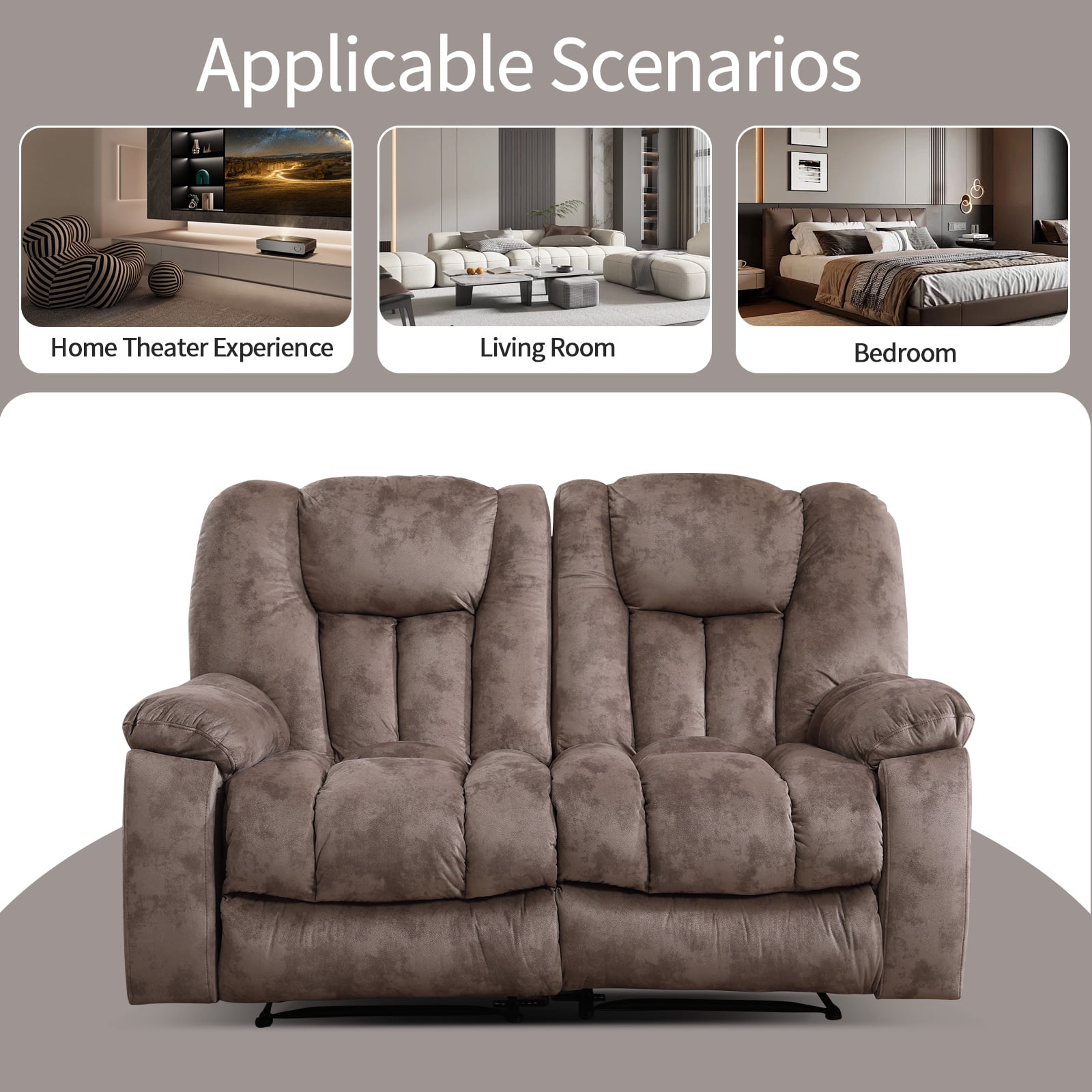 Bonzy Home 2-Piece Manual Recliner Sofa Set, Overstuffed Reclining Loveseat and Wide 3PC Recliner Chairs Sofa for living room, Brown