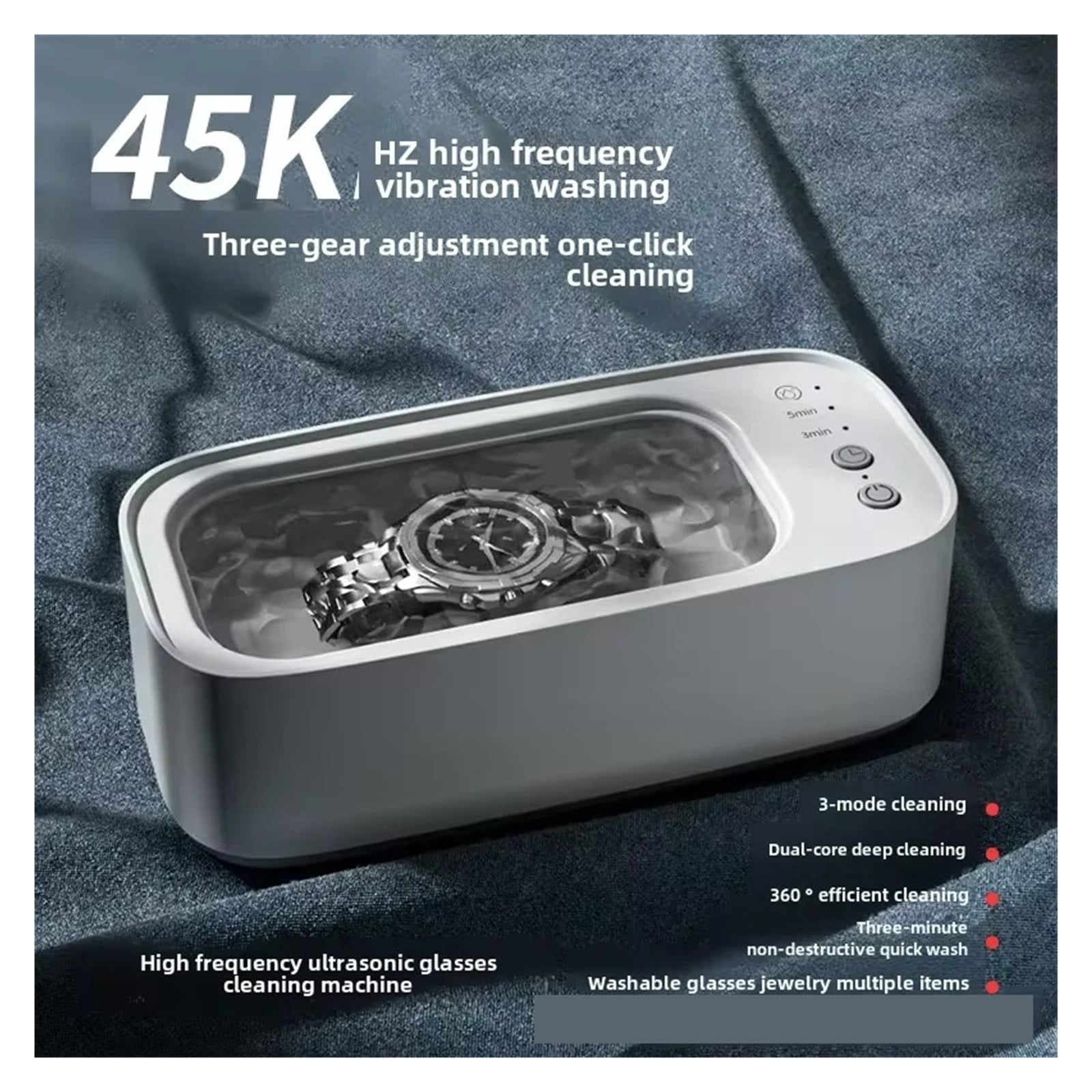 Portable Ultrasonic Cleaning Machine 45KHZ High Frequency Vibration Cleaner 360° Timing Washing