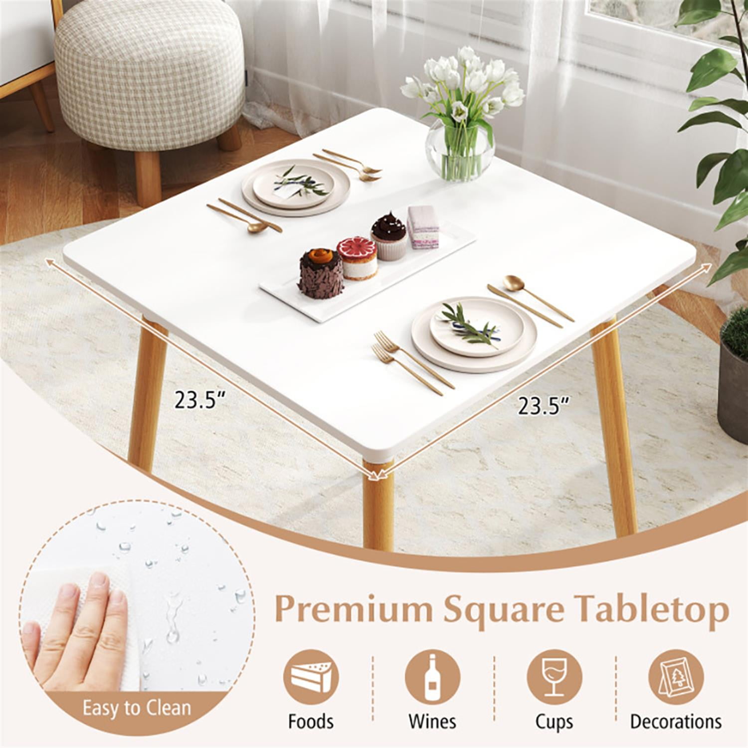 Demi Bonn 45" Dining Table with Adjustable Foot Pads, Kitchen Table for 2-4 People, Square Dinner Table for Home Office, Living Room Furniture, White