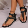 thumbnail image 2 of Dakaela Sandals for Women Dressy Summer Thong Flip Flops Ankle Strap Beach Walking Flat Shoes Black 6.5, 2 of 7
