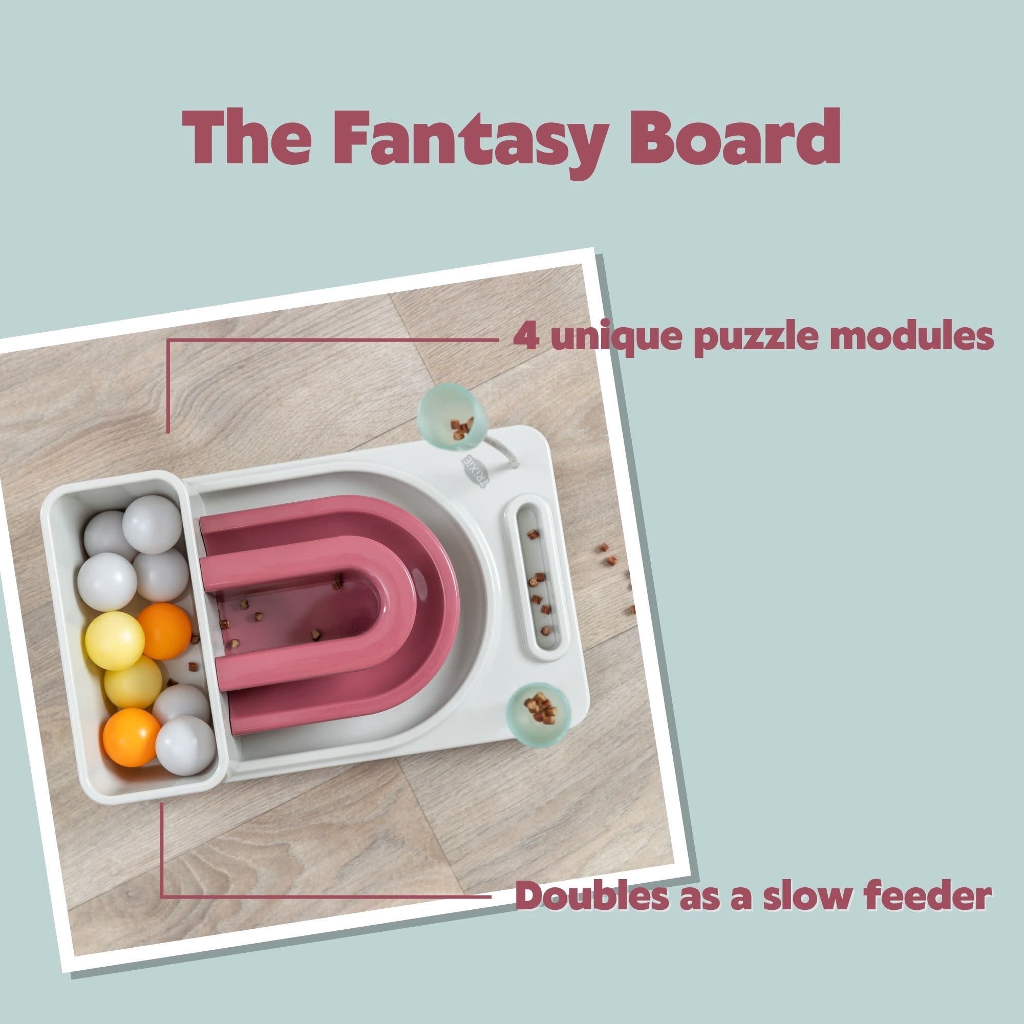 TRIXIE Fantasy Board Strategy Game for Cats, Puzzle Toy, Treat Dispenser, Interactive Play, Mauve/Mint