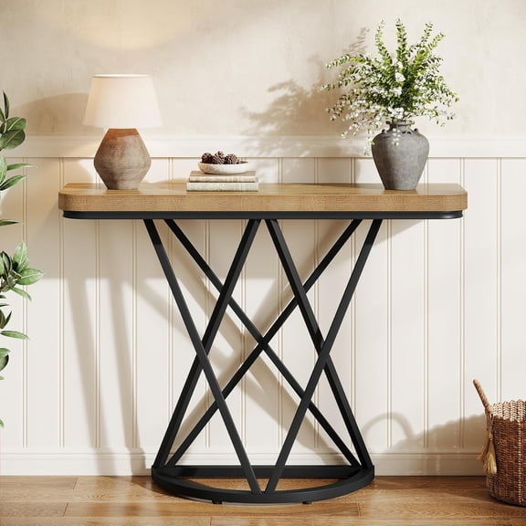 Tribesigns 41.3" Industrial Console Table with Geometric Metal Base for Entryway or Living Room