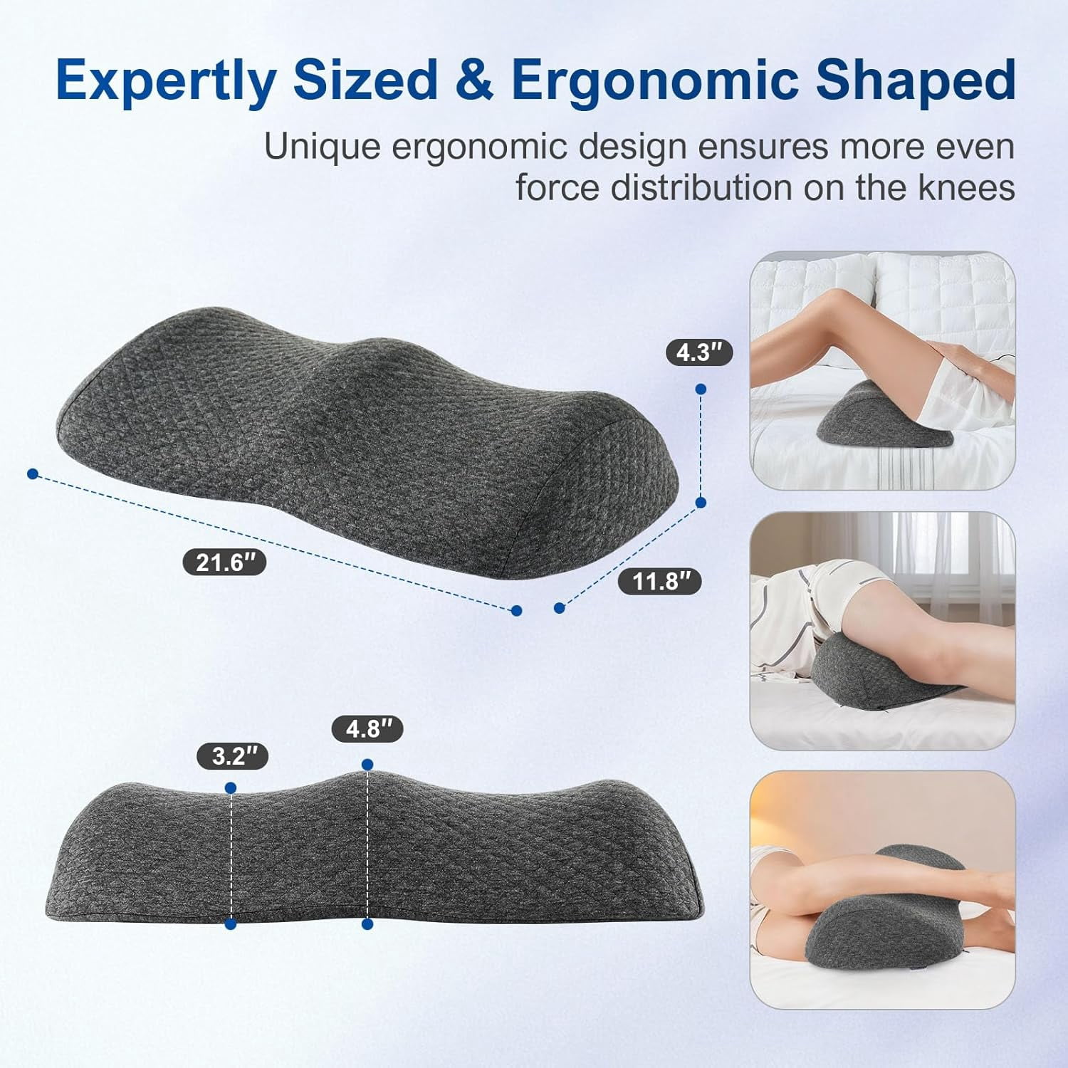 Poalid Ergonomic Memory Foam Lumbar Support Pillow for Pain Relief, Orthopedic Wedge Cushion for Side Sleepers, Breathable Cover for Bed and Car, Grey