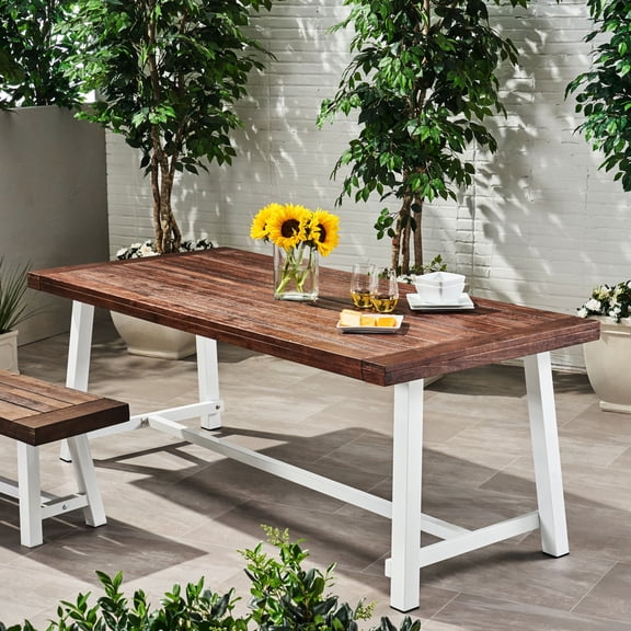 79-Inch Outdoor Table for Dining | Seats 8, Ideal for Outdoor Gatherings | Acacia Wood and Metal Construction | Effortless Cleaning for Patio Areas