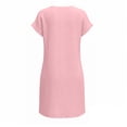 thumbnail image 4 of Vivianyo HD Women's Round Neck Mini Dress, Womens Casual Dress with Diagonal Side Button Short Sleeve Summer Dresses, Women's Pink, Sizes S-2XL, 4 of 6