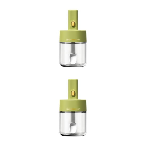 Yuarrent PP ABS tarro de especias transparente sellado a prueba de fugas a prueba de polvo hogar cocina aceite pimienta sal azúcar pollo polvo Verde 2piezas