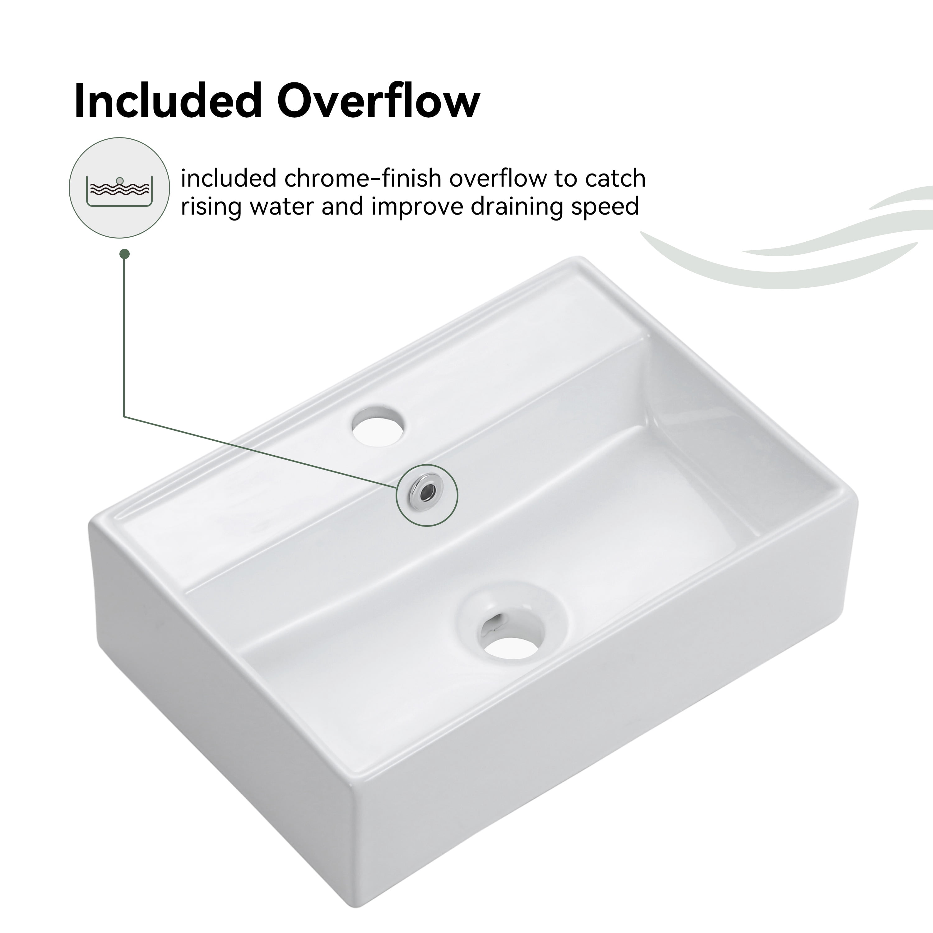 Wall Mounted Bathroom Sink,17.71"x 12.2" White Ceramic Rectangular Vessel Sink Above Counter White