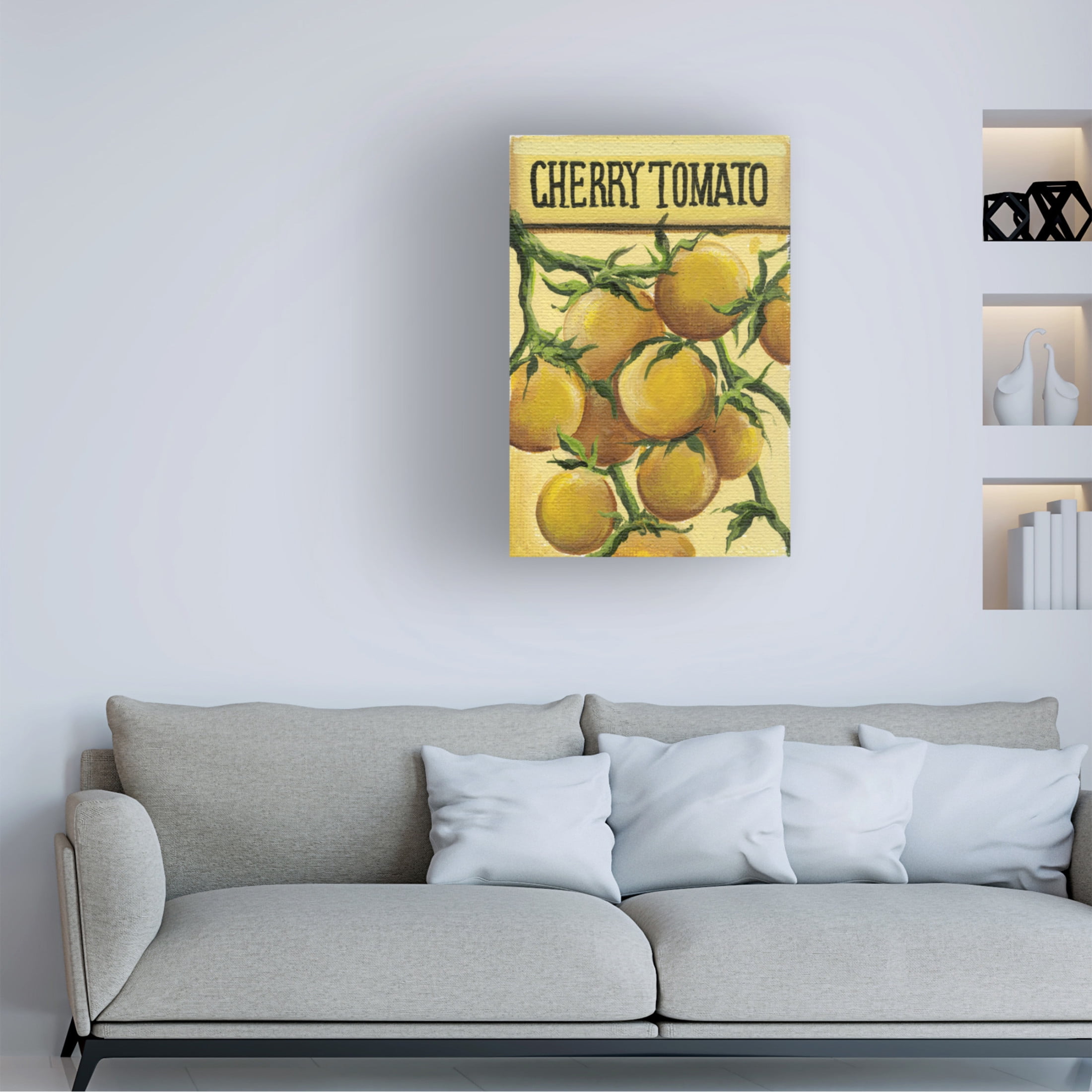 Canvas Wall Art - Debbi Wetzel 'Seed Packets 10 - Cherry Tomato' Wall Art for Living Room, Bedroom, or Office Décor by Trademark Fine Art - 22 x 32 Inches