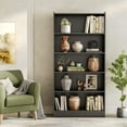 thumbnail image 4 of LITTLE TREE 72 Inch Tall Bookcase, Freestanding 6-Tier Library Bookshelf with Closed Shelves, Large Open Bookcases Organizer Wooden Display Shelving Unit for Bedroom Living Room Office, Black, 4 of 19