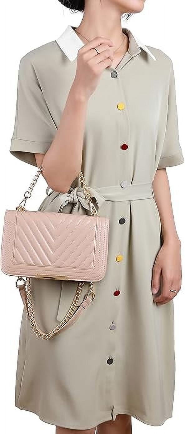 RKXQT Crossbody Bags for Women Fashion Quilted Shoulder purse with Convertible Chain Strap Classic Satchel Handbag Color: Nude-lm715