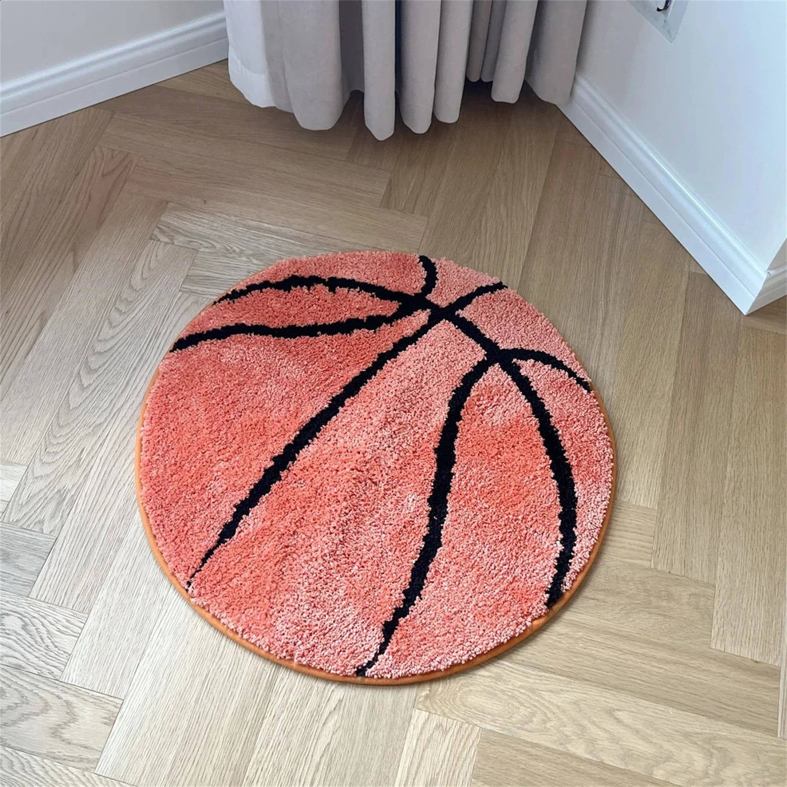 Basketball Rug, Soft and Comfy Sports Themed Round Area Rugs Bedroom Living Room Carpet Kitchen Mat Bath Rugs for Bathroom, Basketball Themed Room Decor for Kids Bedroom Men Cave(80*80cm)