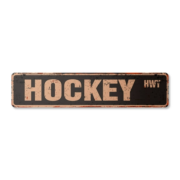 HOCKEY Vintage Plastic Street Sign stick puck mask skates skating | Indoor/Outdoor |  24" Wide