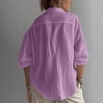 thumbnail image 5 of TGSLY Women's Collared Linen Tops Lightweigh Thin Casual Solid Color Long Sleeve Shirts Oversized Baggy Dressy Half Button Placket Blouses M, 5 of 10